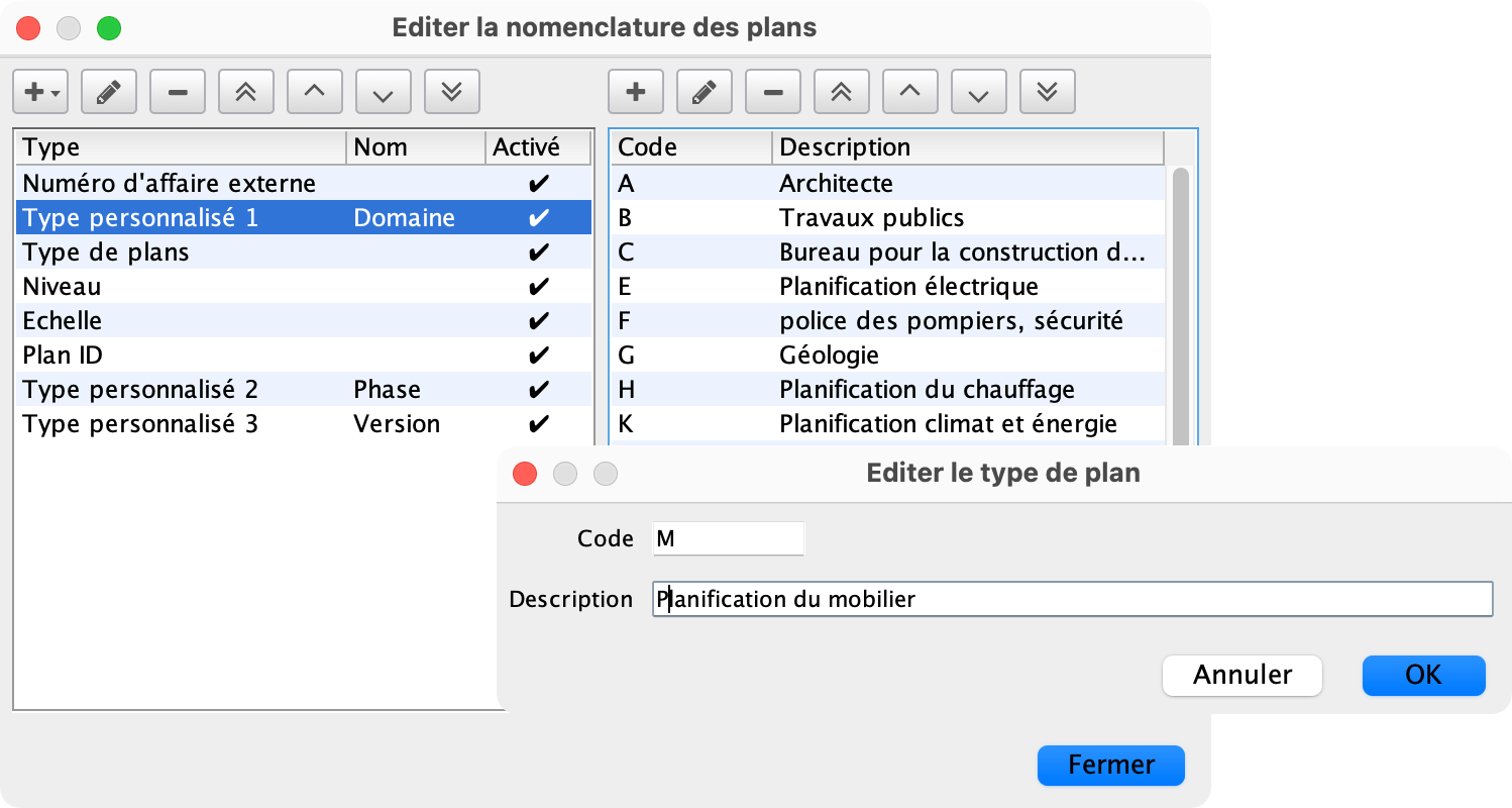 Définition de la liste de valeurs pour le département