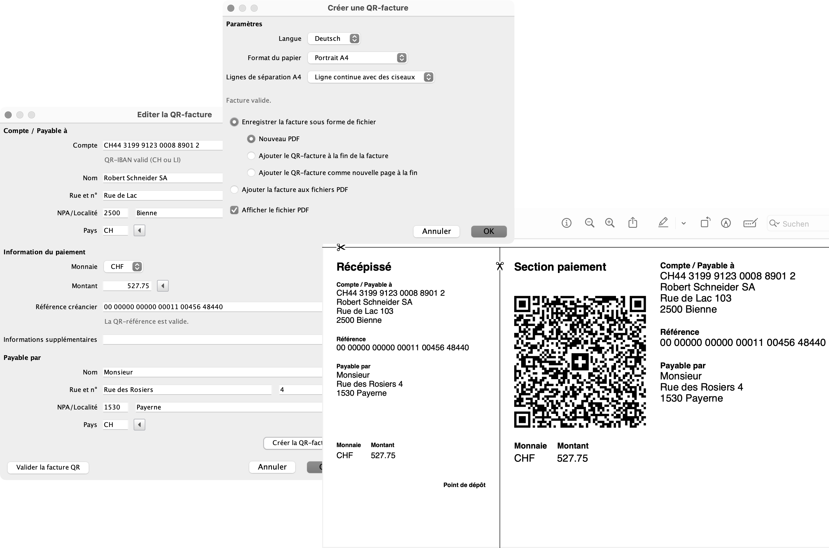 QR-facture: créer une section paiement et un reçu