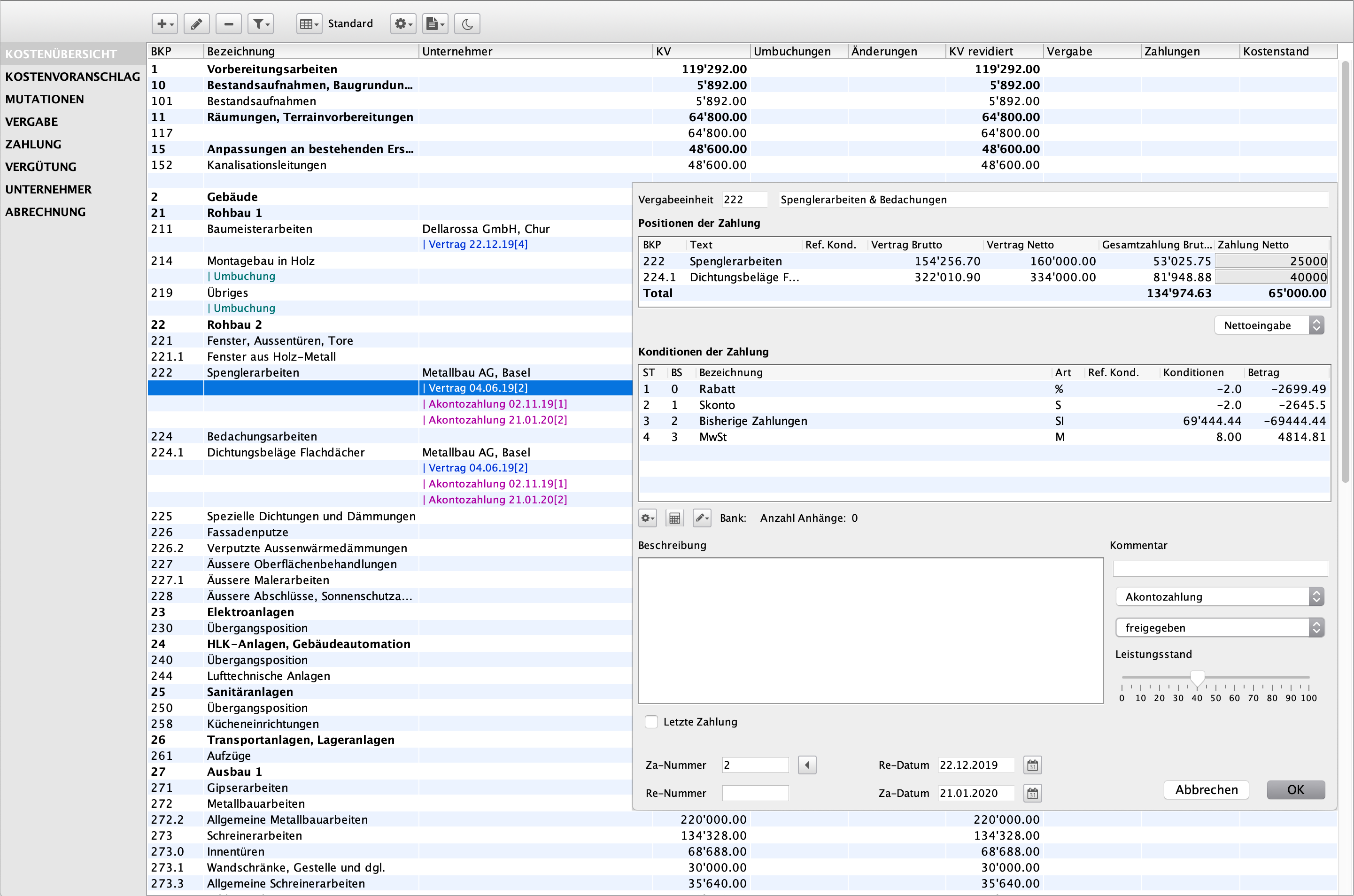 Mutationen, Nachträge usw. direkt in der Kostenkontrolle buchen